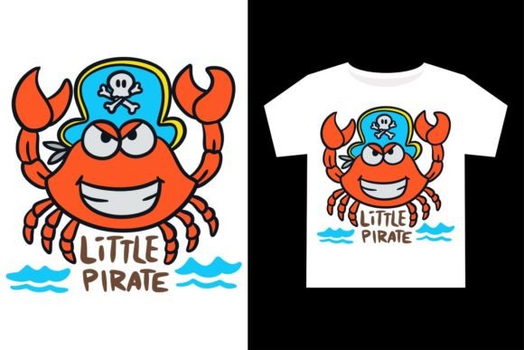 Crab Pirate Cartoon Kids T-Shirt Design