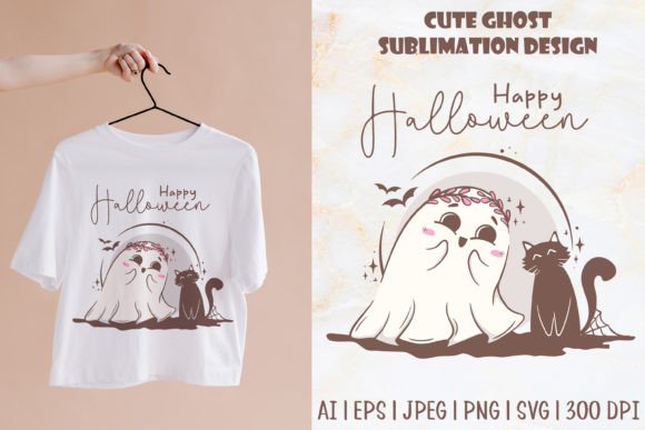 Cute Ghost with Cat Sublimation Design: A Charming Halloween Asset